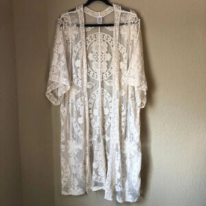 Time & Tru 2XL Womens Lace Layering Piece Ivory Kimono Romantic Flowy Co…